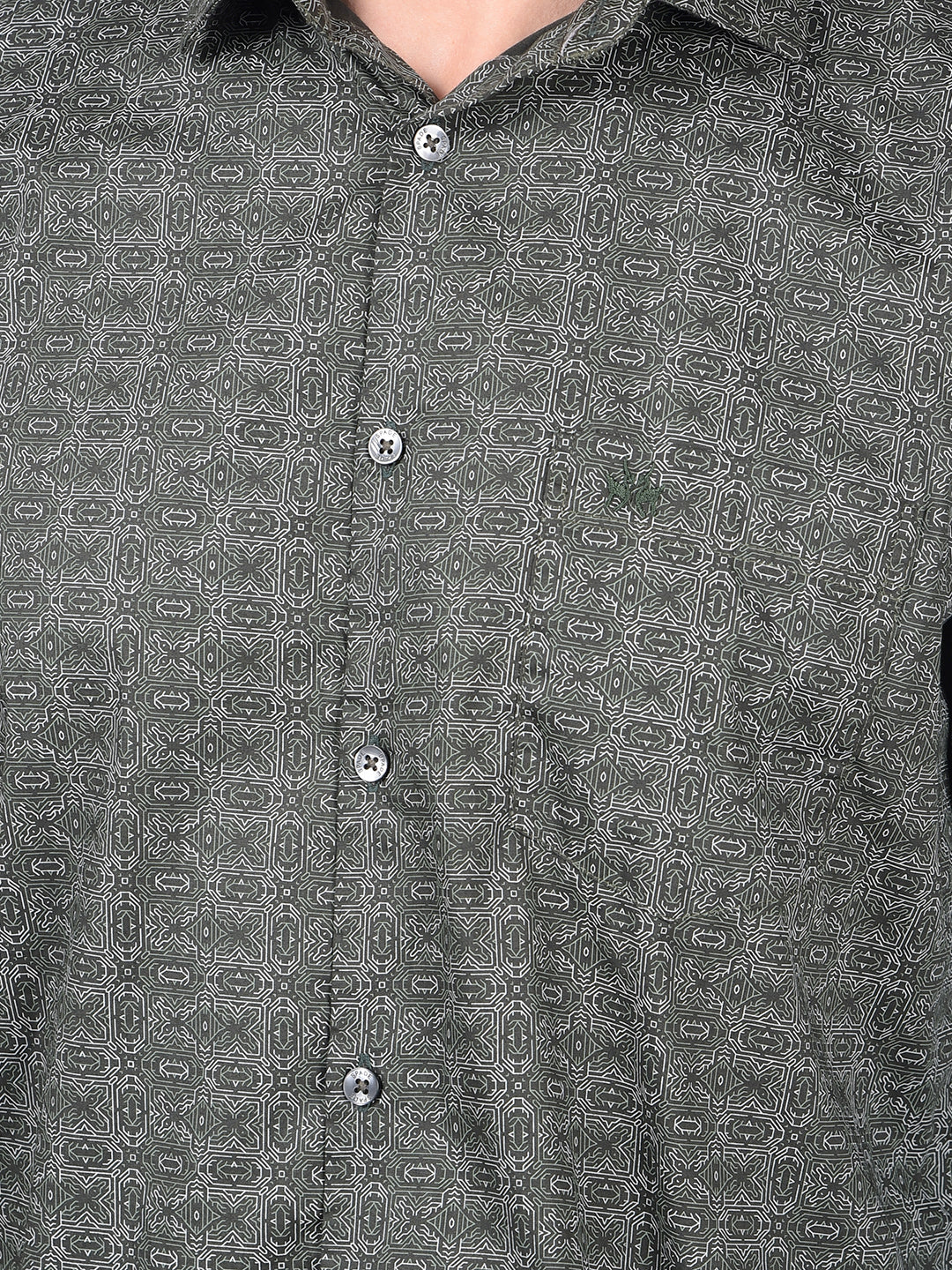 Green Printed Cotton Shirt-Men Shirts-Crimsoune Club