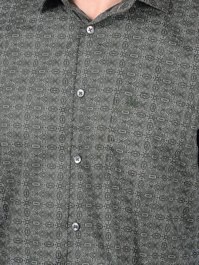Green Printed Cotton Shirt-Men Shirts-Crimsoune Club