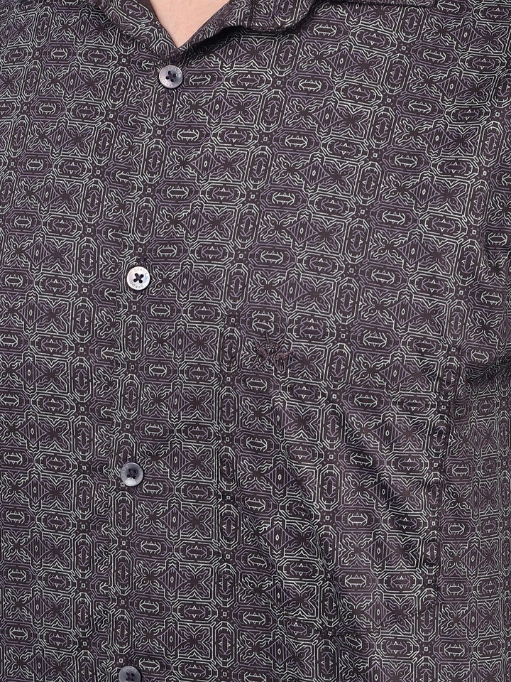Wine Printed Cotton Shirt-Men Shirts-Crimsoune Club