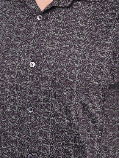 Wine Printed Cotton Shirt-Men Shirts-Crimsoune Club
