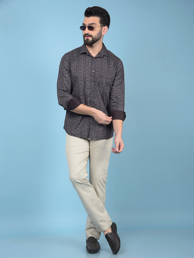 Wine Printed Cotton Shirt-Men Shirts-Crimsoune Club