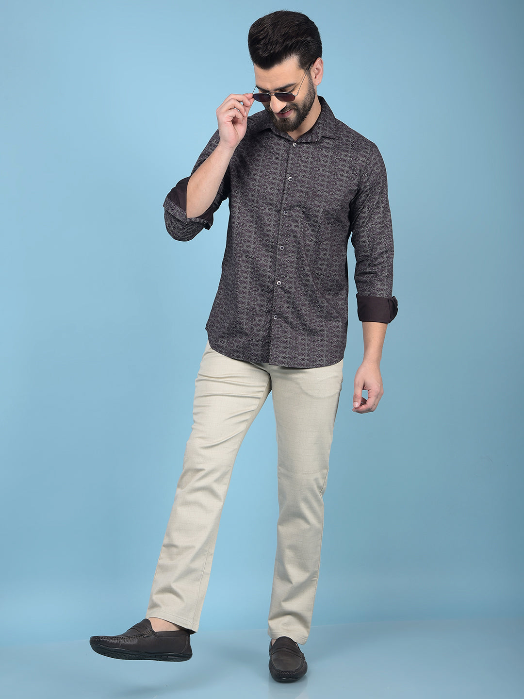 Wine Printed Cotton Shirt-Men Shirts-Crimsoune Club