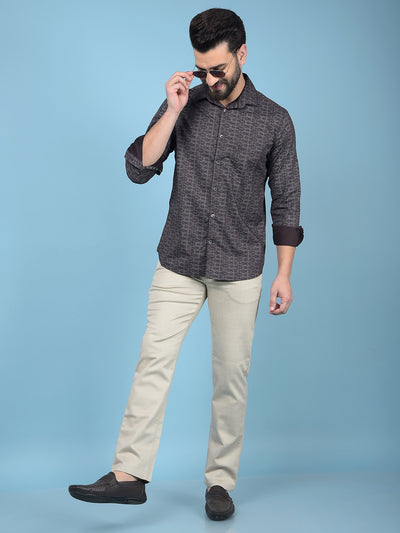 Wine Printed Cotton Shirt-Men Shirts-Crimsoune Club