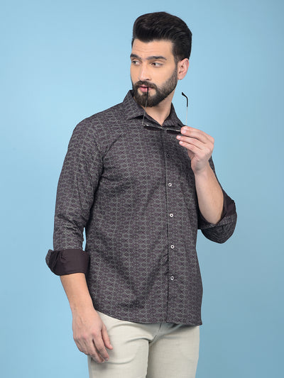 Wine Printed Cotton Shirt-Men Shirts-Crimsoune Club
