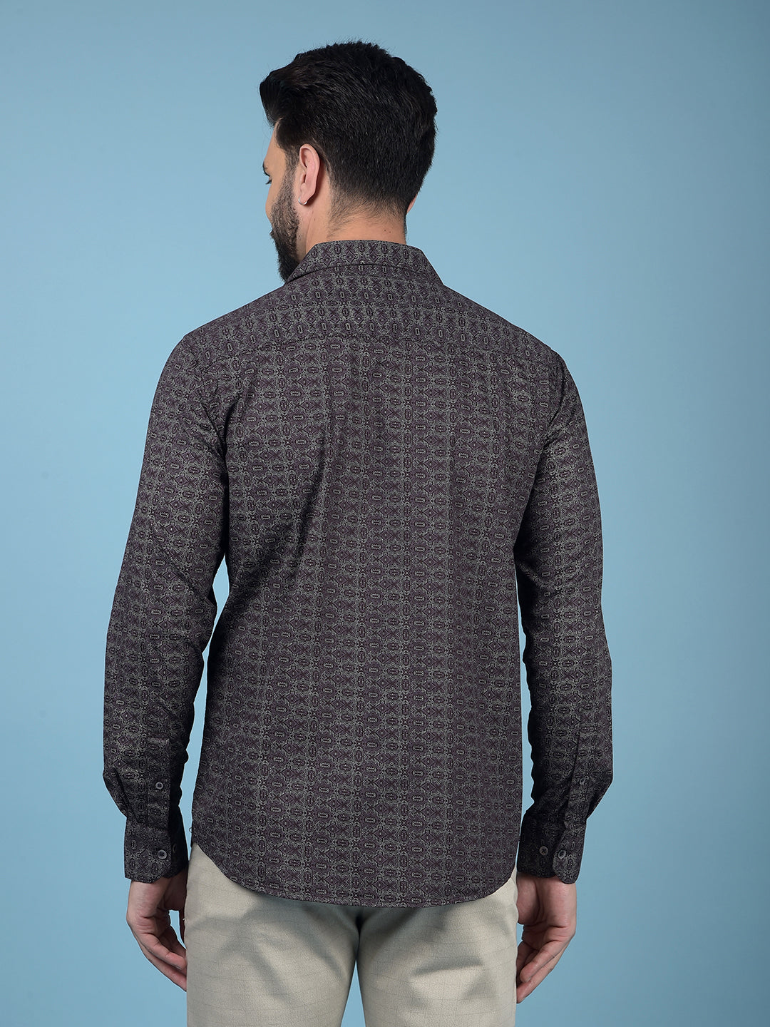 Wine Printed Cotton Shirt-Men Shirts-Crimsoune Club