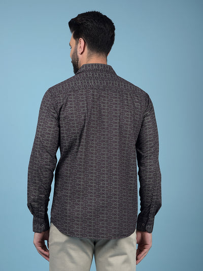 Wine Printed Cotton Shirt-Men Shirts-Crimsoune Club
