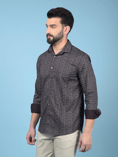 Wine Printed Cotton Shirt-Men Shirts-Crimsoune Club