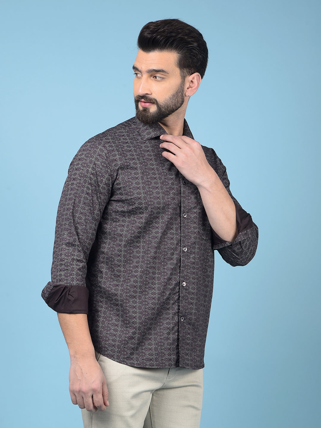 Wine Printed Cotton Shirt-Men Shirts-Crimsoune Club