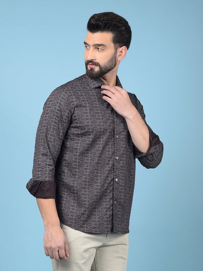 Wine Printed Cotton Shirt-Men Shirts-Crimsoune Club