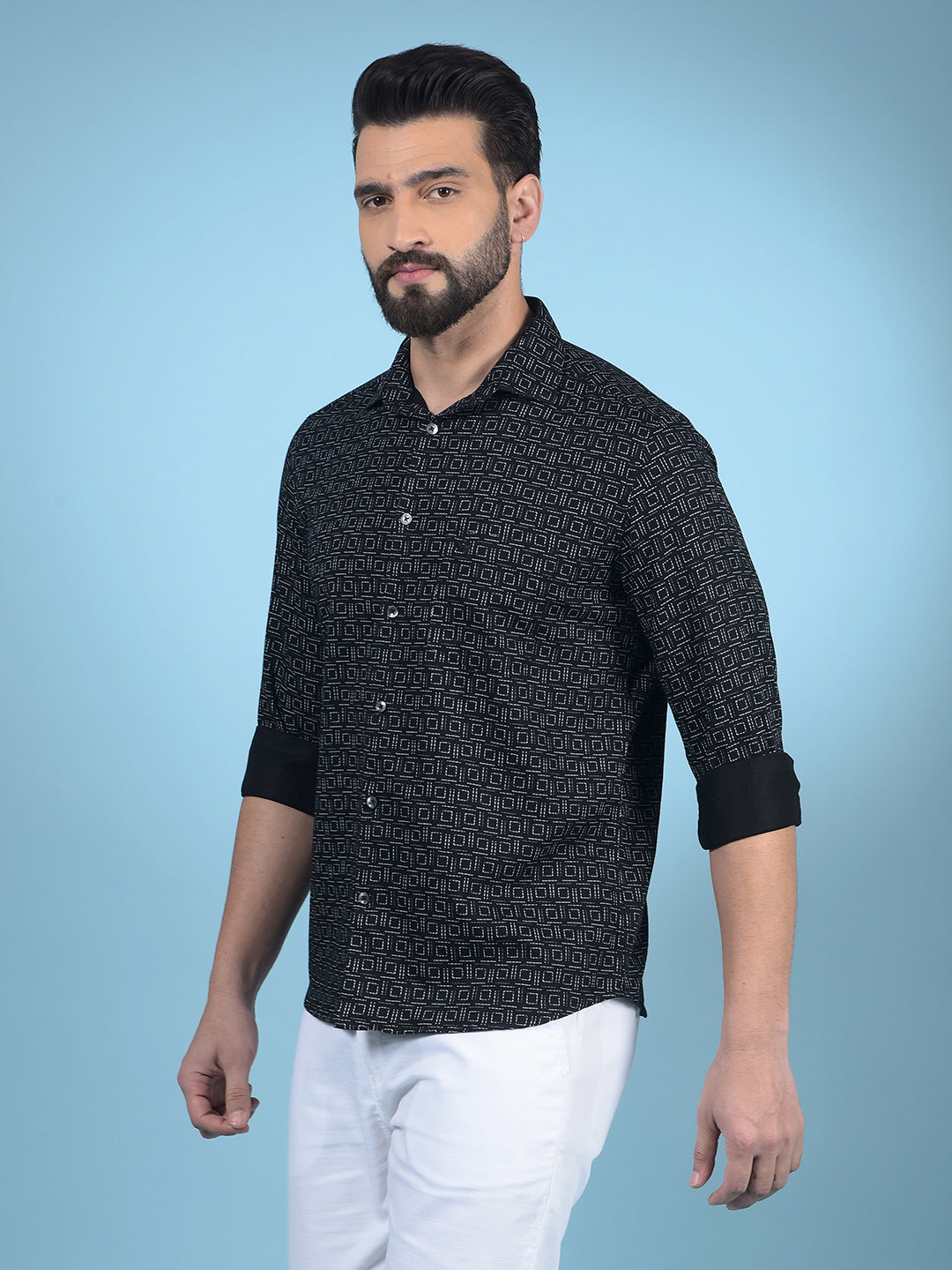 Black Printed Shirt-Men Shirts-Crimsoune Club