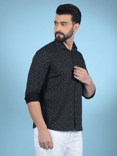 Black Printed Shirt-Men Shirts-Crimsoune Club