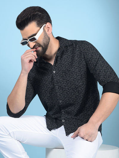 Black Printed Shirt-Men Shirts-Crimsoune Club