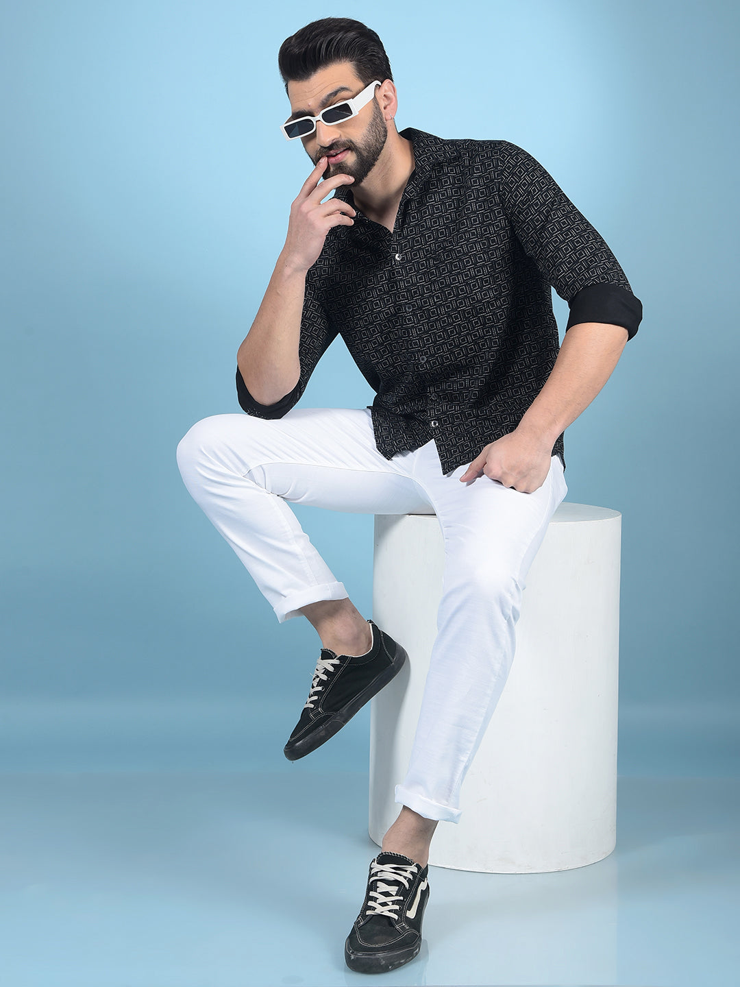 Black Printed Shirt-Men Shirts-Crimsoune Club