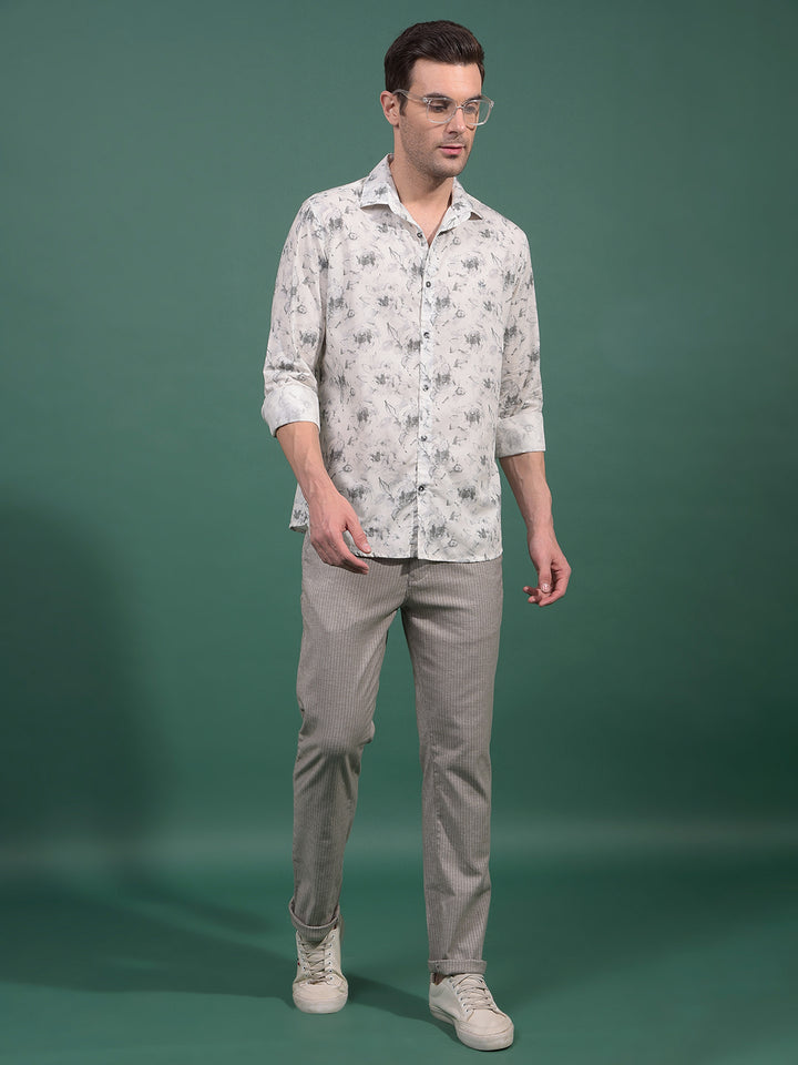 Grey Floral Print Shirt-Men Shirts-Crimsoune Club
