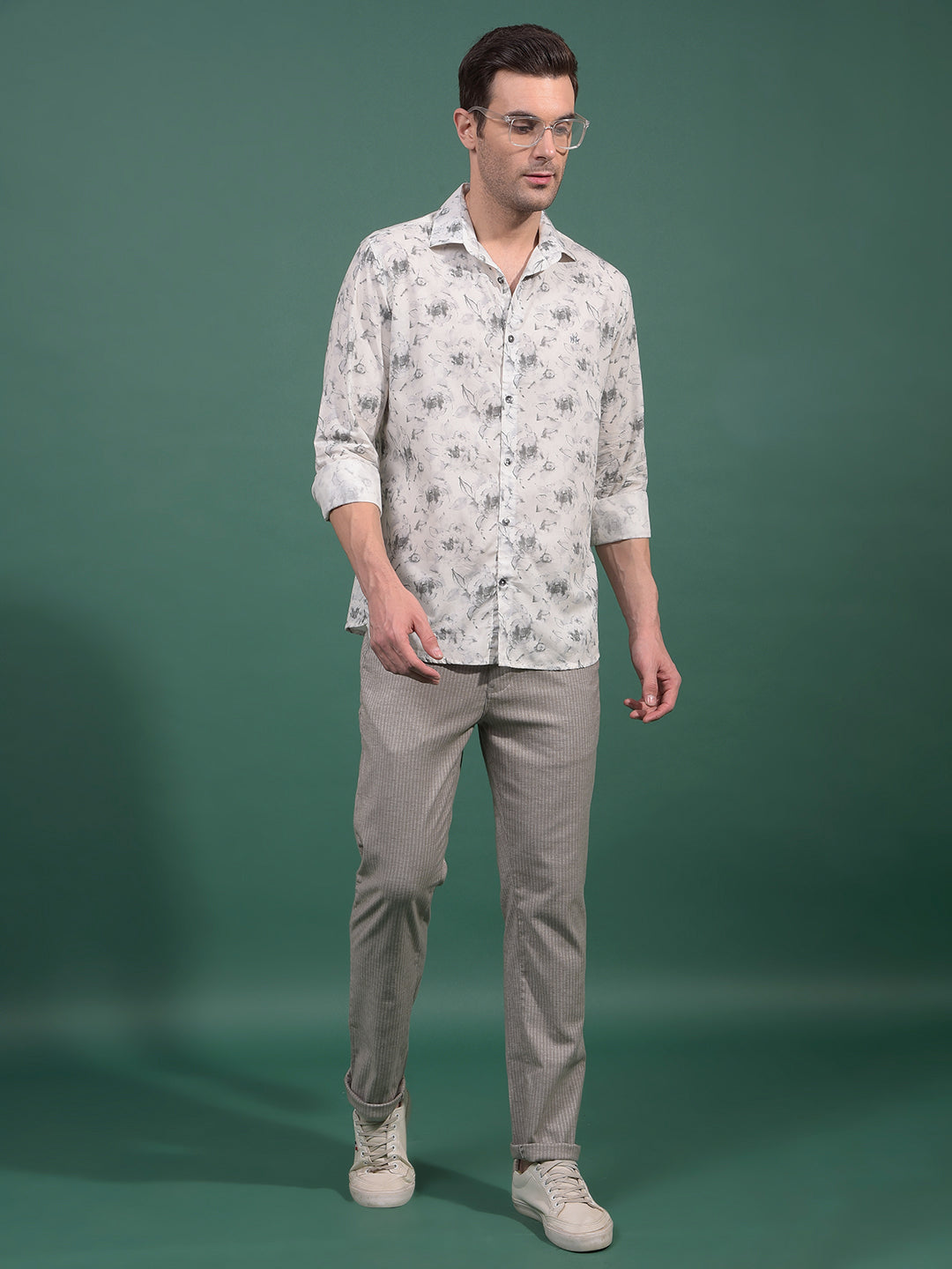 Grey Floral Print Shirt-Men Shirts-Crimsoune Club
