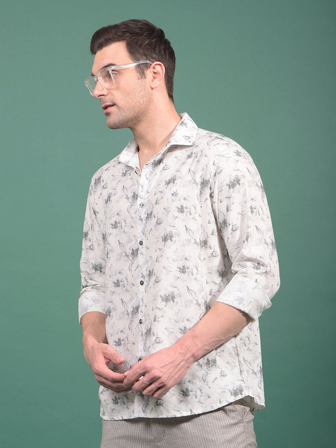 Grey Floral Print Shirt-Men Shirts-Crimsoune Club