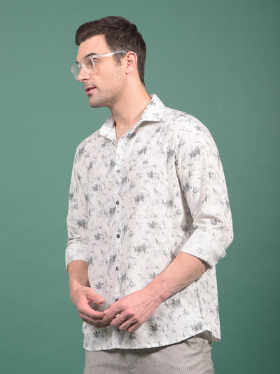 Grey Floral Print Shirt-Men Shirts-Crimsoune Club