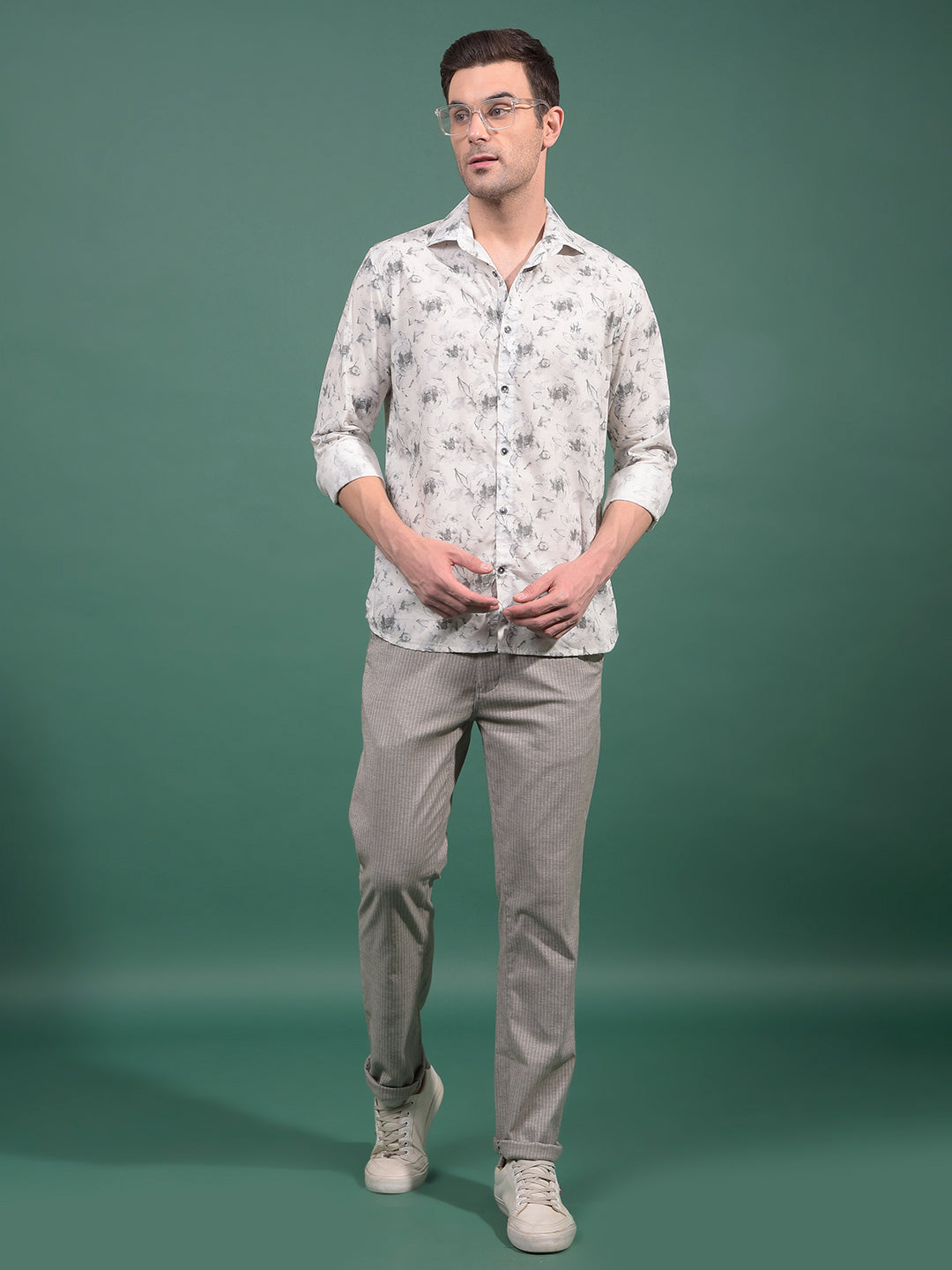 Grey Floral Print Shirt-Men Shirts-Crimsoune Club