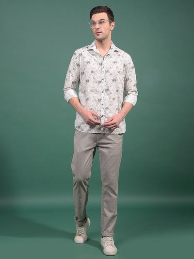 Grey Floral Print Shirt-Men Shirts-Crimsoune Club