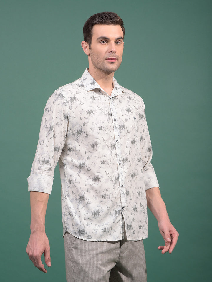 Grey Floral Print Shirt-Men Shirts-Crimsoune Club