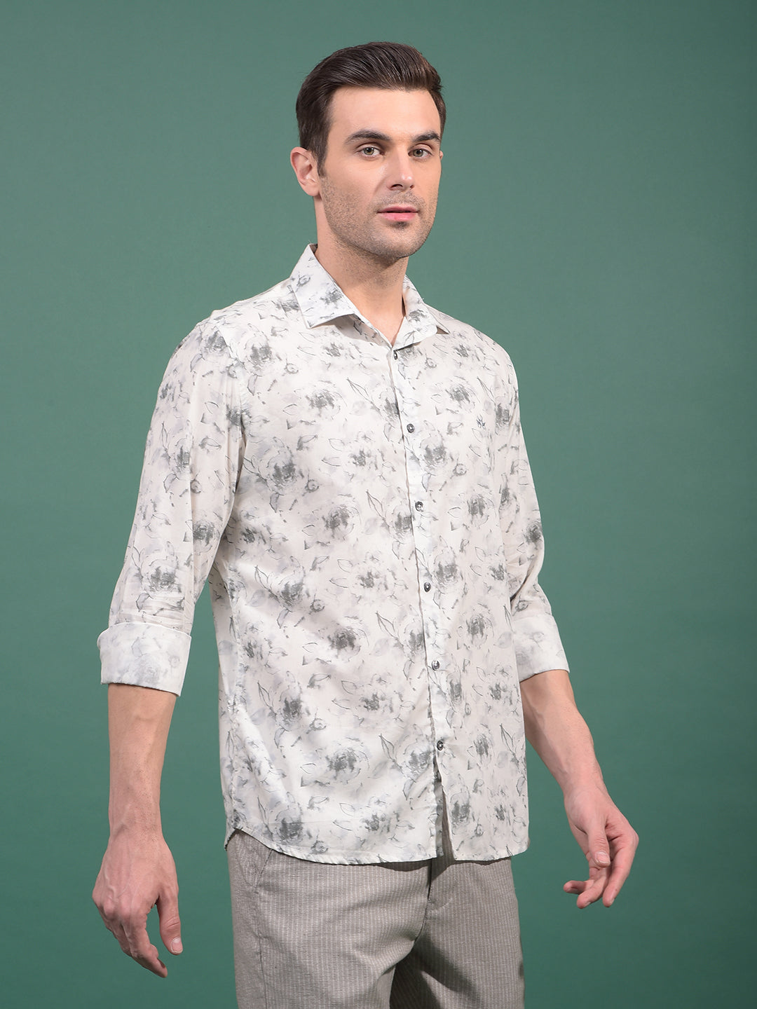 Grey Floral Print Shirt-Men Shirts-Crimsoune Club