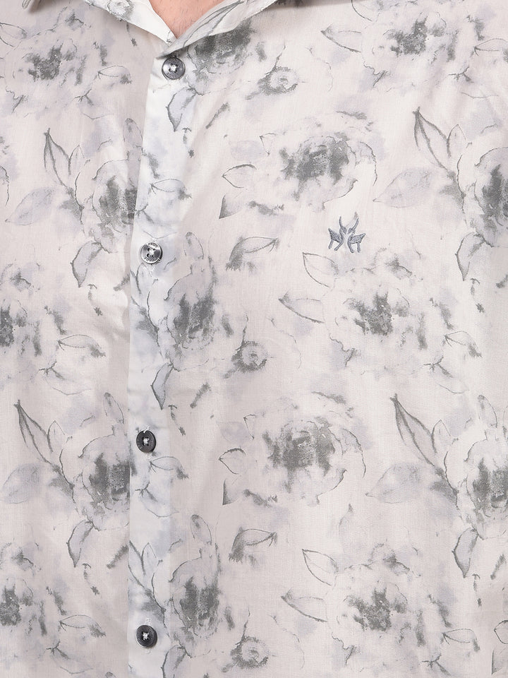 Grey Floral Print Shirt-Men Shirts-Crimsoune Club