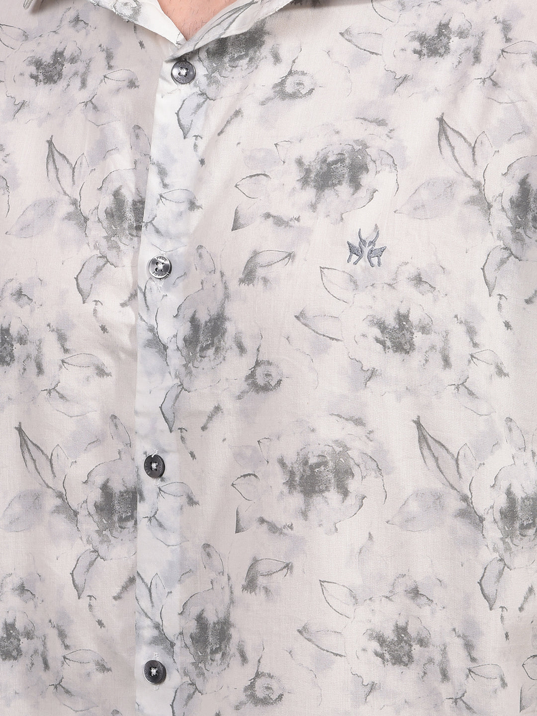Grey Floral Print Shirt-Men Shirts-Crimsoune Club