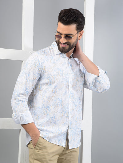 Blue Floral Print 100% Cotton Shirt-Men Shirts-Crimsoune Club