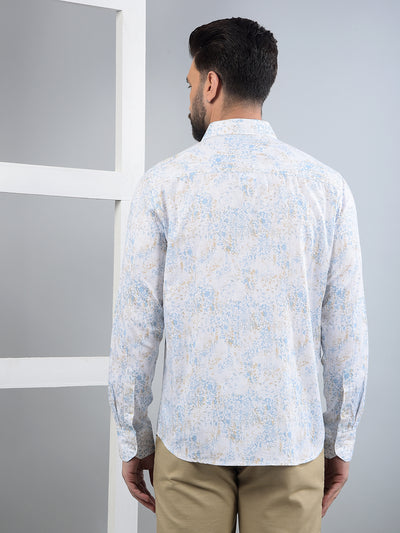 Blue Floral Print 100% Cotton Shirt-Men Shirts-Crimsoune Club