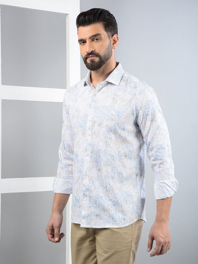 Blue Floral Print 100% Cotton Shirt-Men Shirts-Crimsoune Club