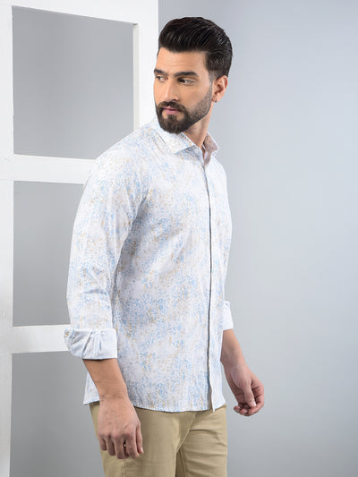 Blue Floral Print 100% Cotton Shirt-Men Shirts-Crimsoune Club