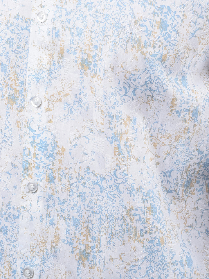 Blue Floral Print 100% Cotton Shirt-Men Shirts-Crimsoune Club