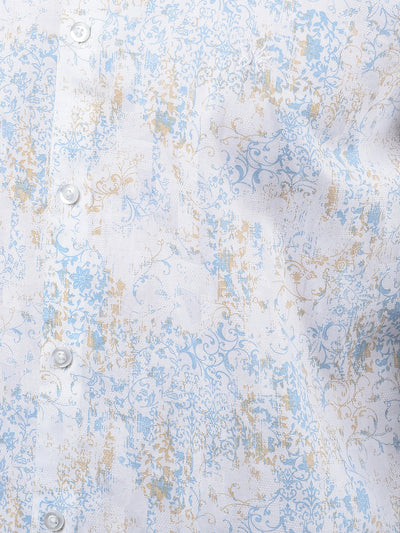 Blue Floral Print 100% Cotton Shirt-Men Shirts-Crimsoune Club