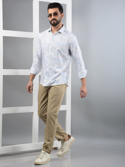 Blue Floral Print 100% Cotton Shirt-Men Shirts-Crimsoune Club