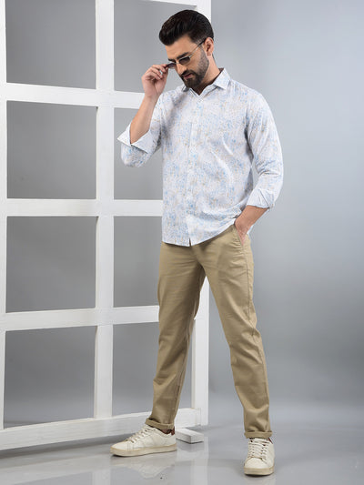 Blue Floral Print 100% Cotton Shirt-Men Shirts-Crimsoune Club