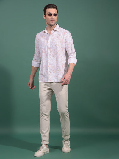 Purple Floral Print 100% Cotton Shirt-Men Shirts-Crimsoune Club