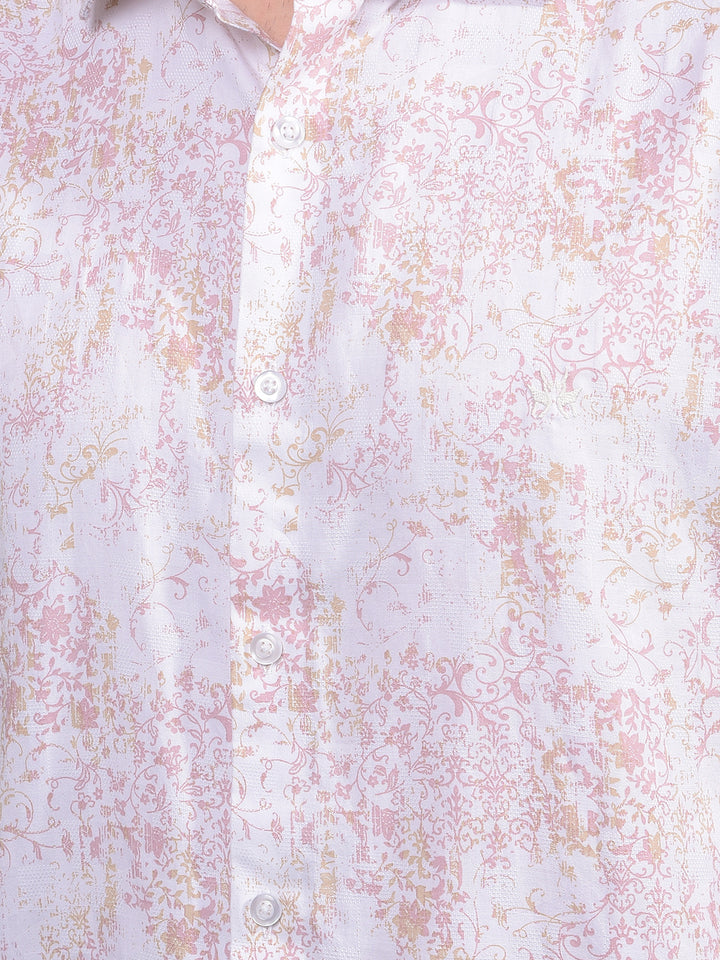 Purple Floral Print 100% Cotton Shirt-Men Shirts-Crimsoune Club