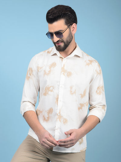Beige Printed Shirt-Men Shirts-Crimsoune Club