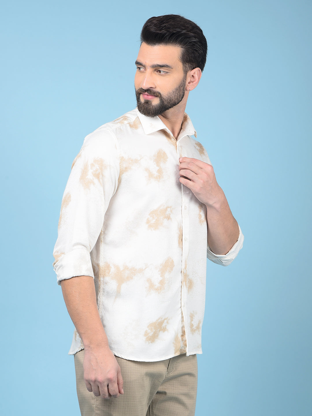 Beige Printed Shirt-Men Shirts-Crimsoune Club