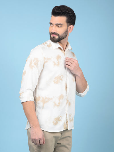 Beige Printed Shirt-Men Shirts-Crimsoune Club