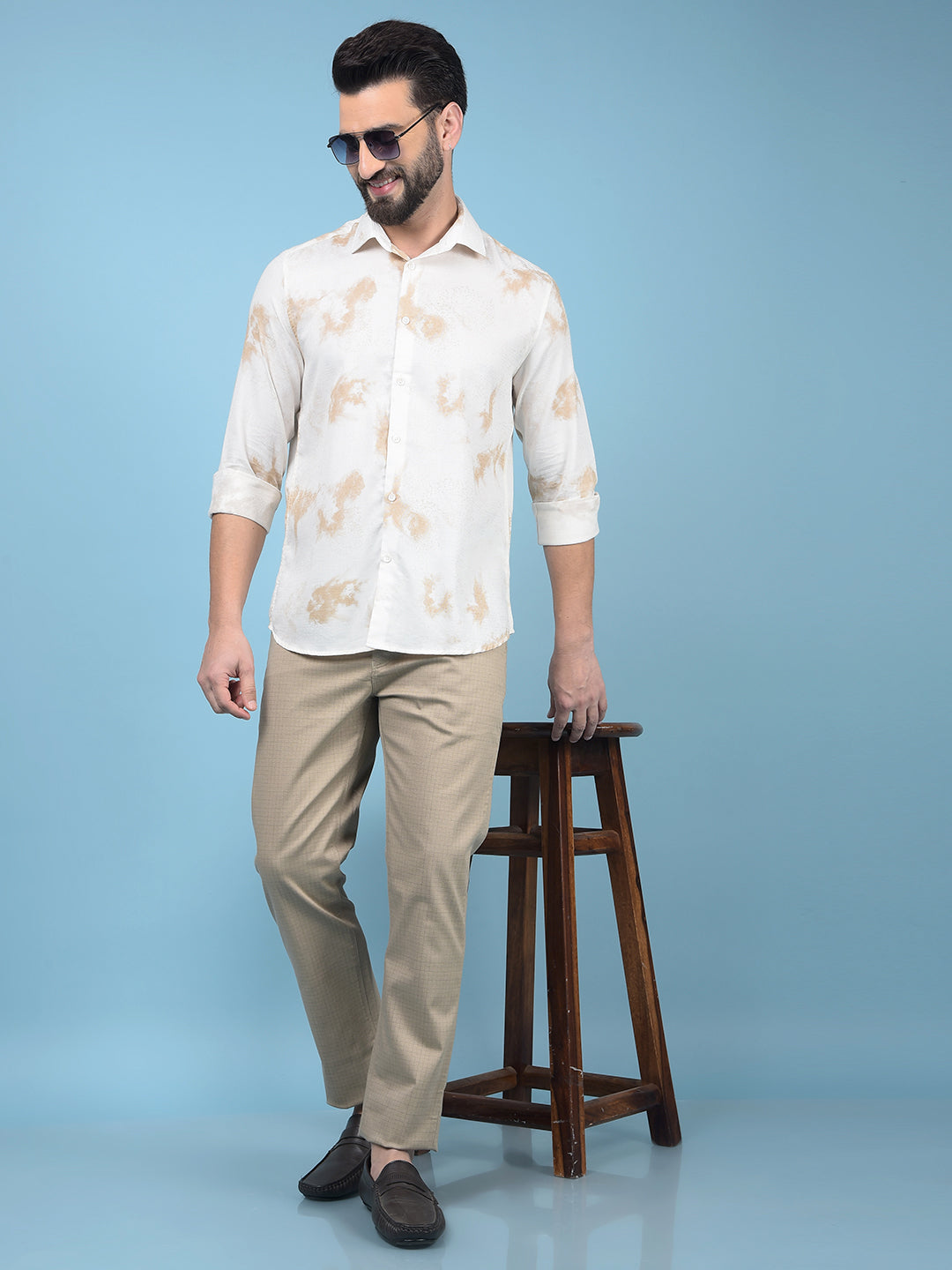 Beige Printed Shirt-Men Shirts-Crimsoune Club