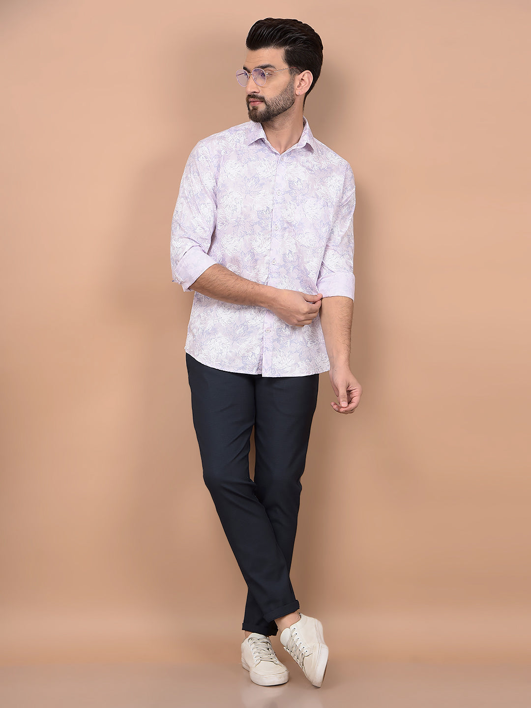 Purple Floral Print Shirt-Men Shirts-Crimsoune Club