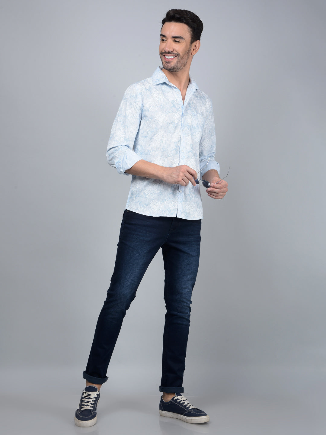 Blue Floral Print Shirt-Men Shirts-Crimsoune Club