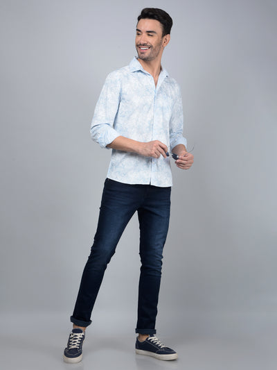 Blue Floral Print Shirt-Men Shirts-Crimsoune Club