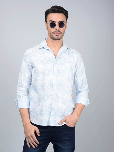 Blue Floral Print Shirt-Men Shirts-Crimsoune Club