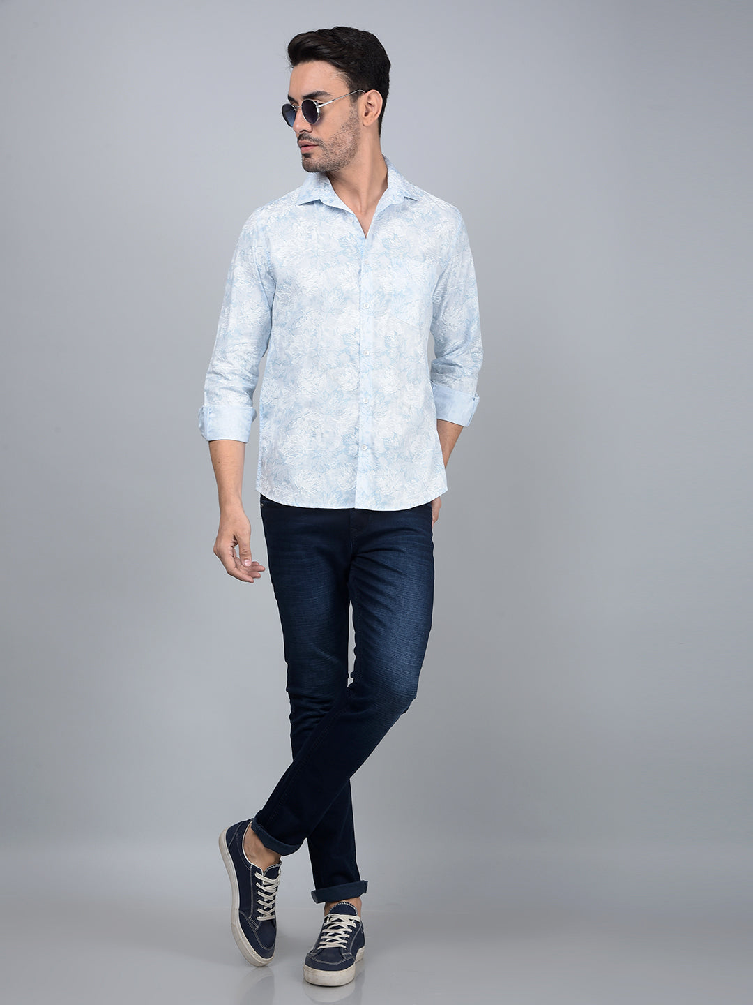 Blue Floral Print Shirt-Men Shirts-Crimsoune Club