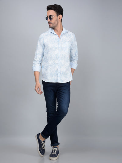 Blue Floral Print Shirt-Men Shirts-Crimsoune Club