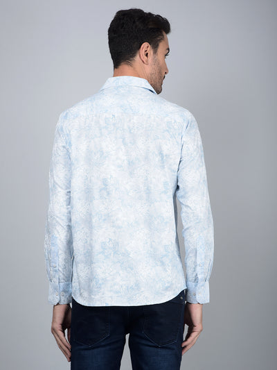 Blue Floral Print Shirt-Men Shirts-Crimsoune Club
