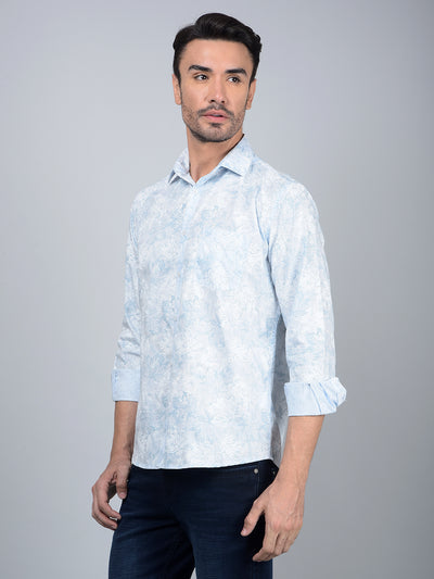 Blue Floral Print Shirt-Men Shirts-Crimsoune Club
