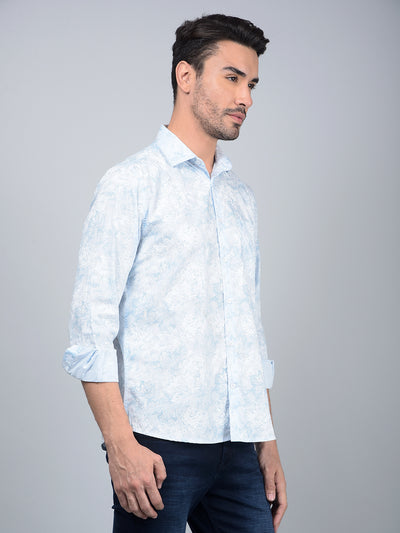 Blue Floral Print Shirt-Men Shirts-Crimsoune Club